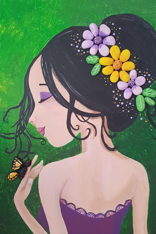 Kelebekli kız taş boyama tablo