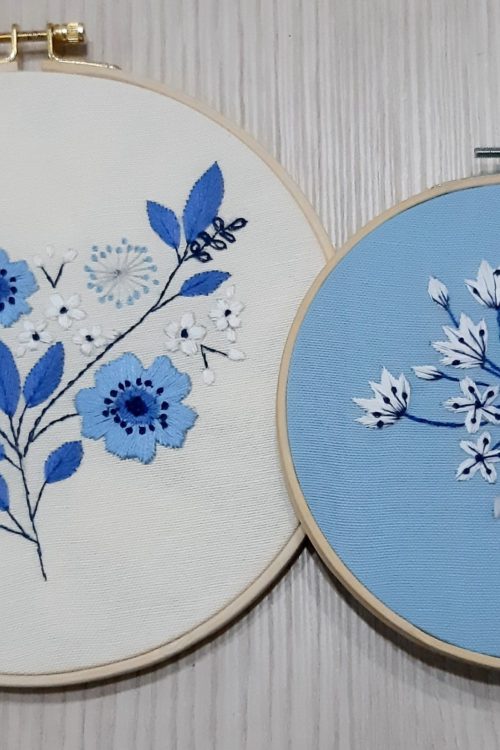 Mavi Çiçek İşleme Duvar Panosu