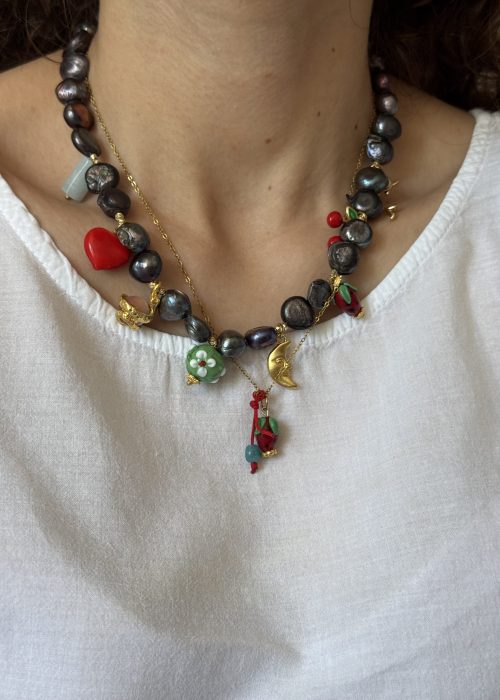 Siyah İnci Charm Kolye